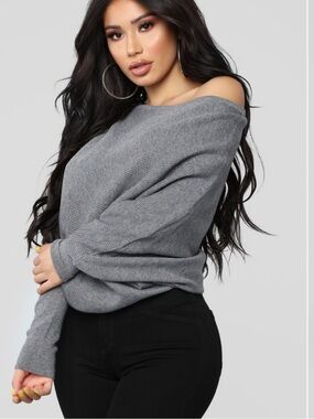 Off-Shoulder Grey Women’s Sweater